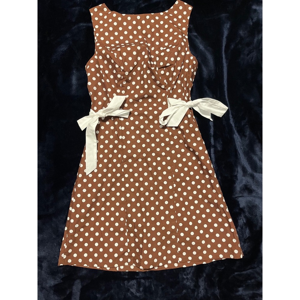 Wild Fable Polka Dot Dress Womens XS Brown Excellent Retro Bow Mini